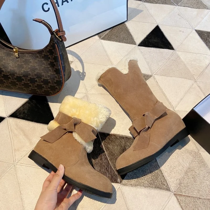 FXYCMMCQ The New Mid-tube Snow Boots Increase In Fashion and Classic Two-wear Women's Bow Warm Shoes 506