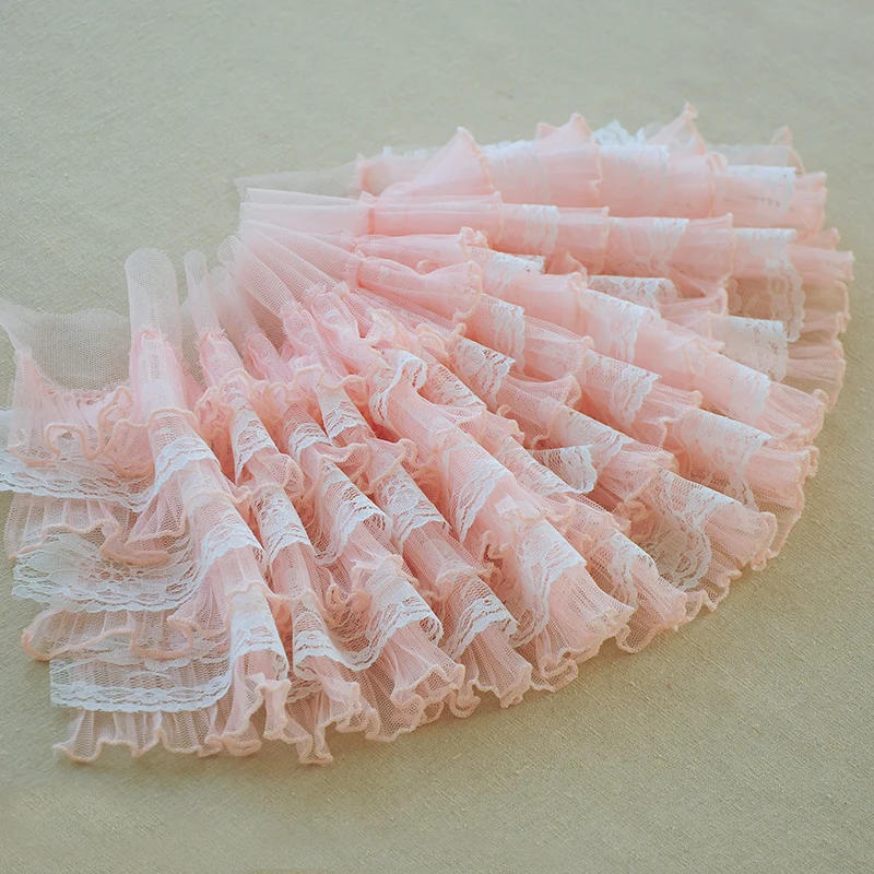 

3meters Pink White 3D Ruffle Lace Fabric Handmade DIY Material Doll Dress Skirt Wedding Dress Clothing Accessories Lace Trim