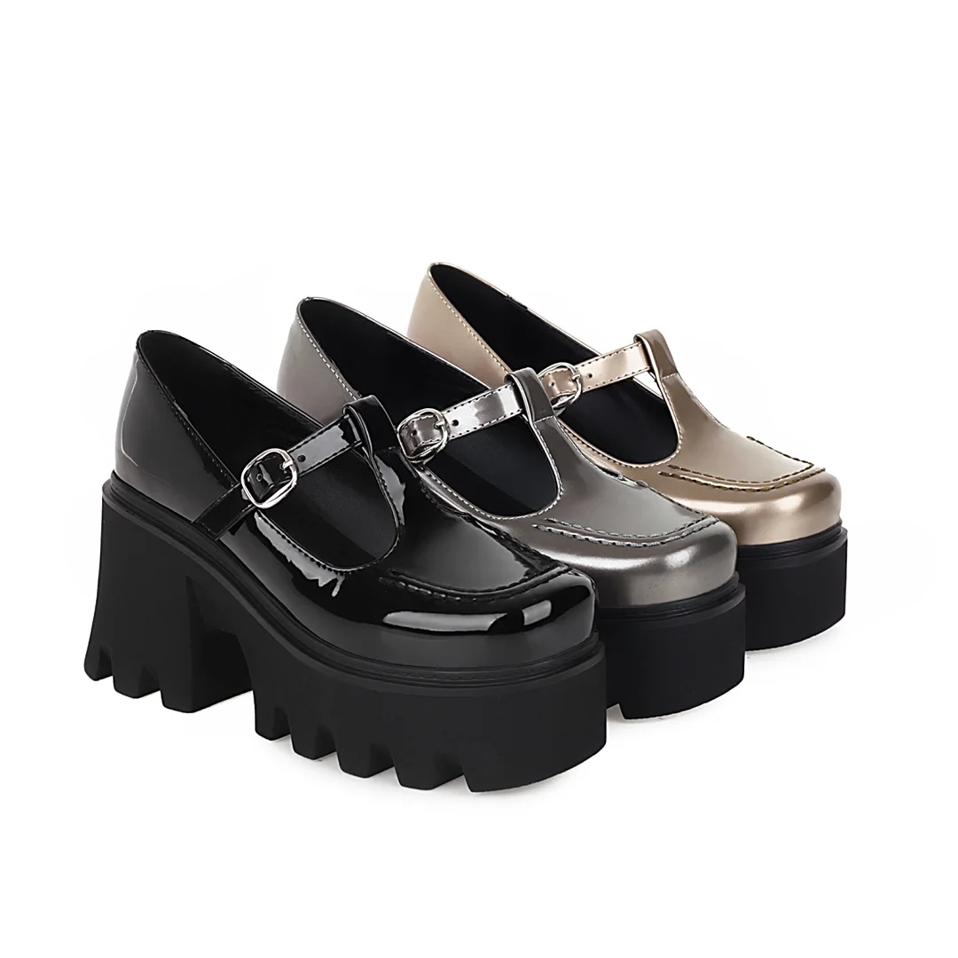

Aliona Shoo Mary Jane Shoes Women Japanese Style Lolita Shoes Girl High Heel Platform PU Leather Shoes College Student Shoes