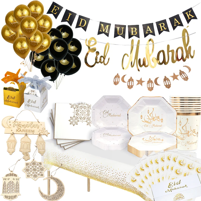 2022 украшения на Рамадан ИД деко золотые вечерние баннеры Мубарак бумажная