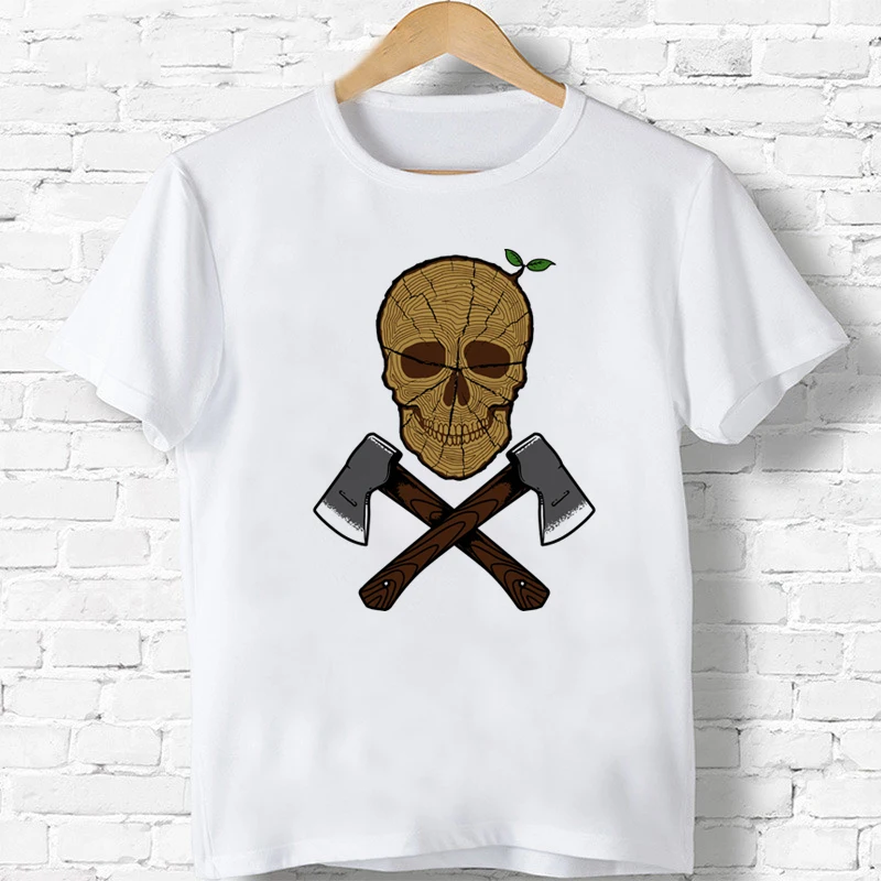 

Skull Wood Baby Boy Girl Baby Fun Print Clothes Children Funny T-Shirt Round Neck Cotton Children Summer Top Tees