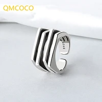 qmcoco minimalist 925 silver width rings for women trendy multilayer line geometric silver woman party jewelry gifts