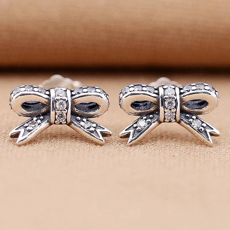 

Original Sparkling Silver Bow With Crystal Studs Earring For Women 925 Sterling Silver Earring Wedding Gift Fine Europe Jewelry