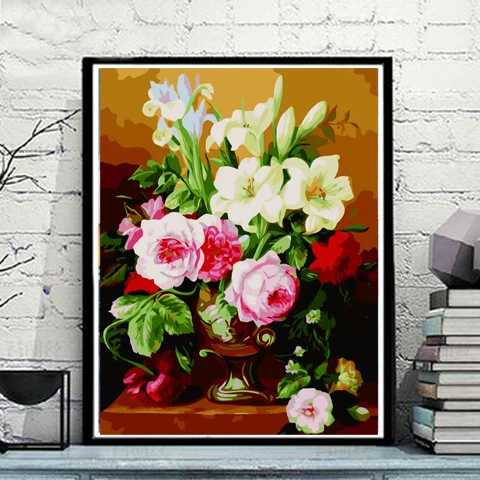 Цветок DIY картина по номерам Настенный декор ручной работы Холст Картина маслом