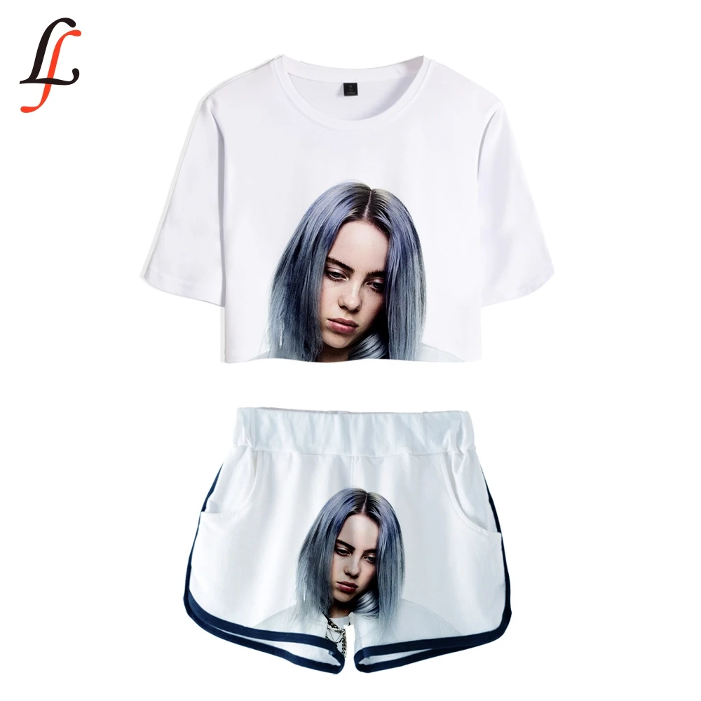 Billie Eilish 3D Modis сексуальный комплект из двух предметов короткий рукав топы + шорты с