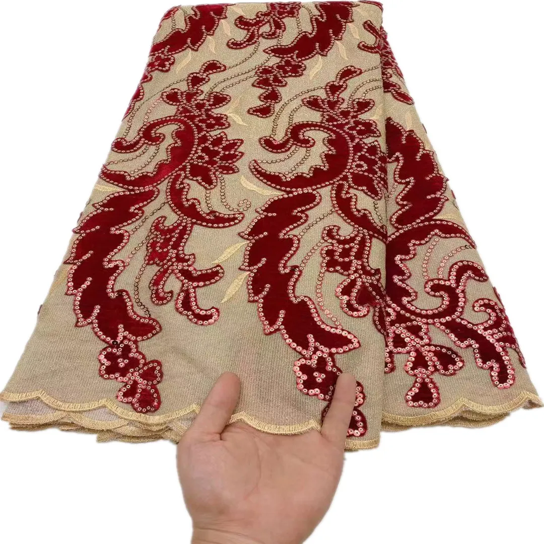 

French Lace Fabric 2021 High Quality African Velvet Net Lace Fabric With Sequins Soft Nigerian Party Lace For Attractive Dress