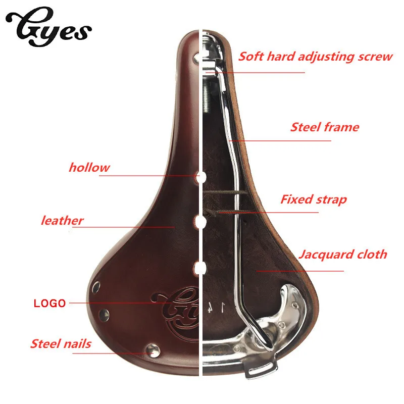 

GYES leather saddle hollow handmade Soft hard adjustment selle seat for brompton birdy bmx city bike