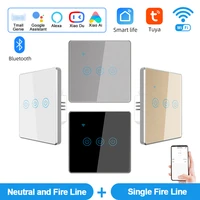 3gang eu uk smart wifi bluetooth touch wall light switch timer for tuya app remote control voice works with alexa google home
