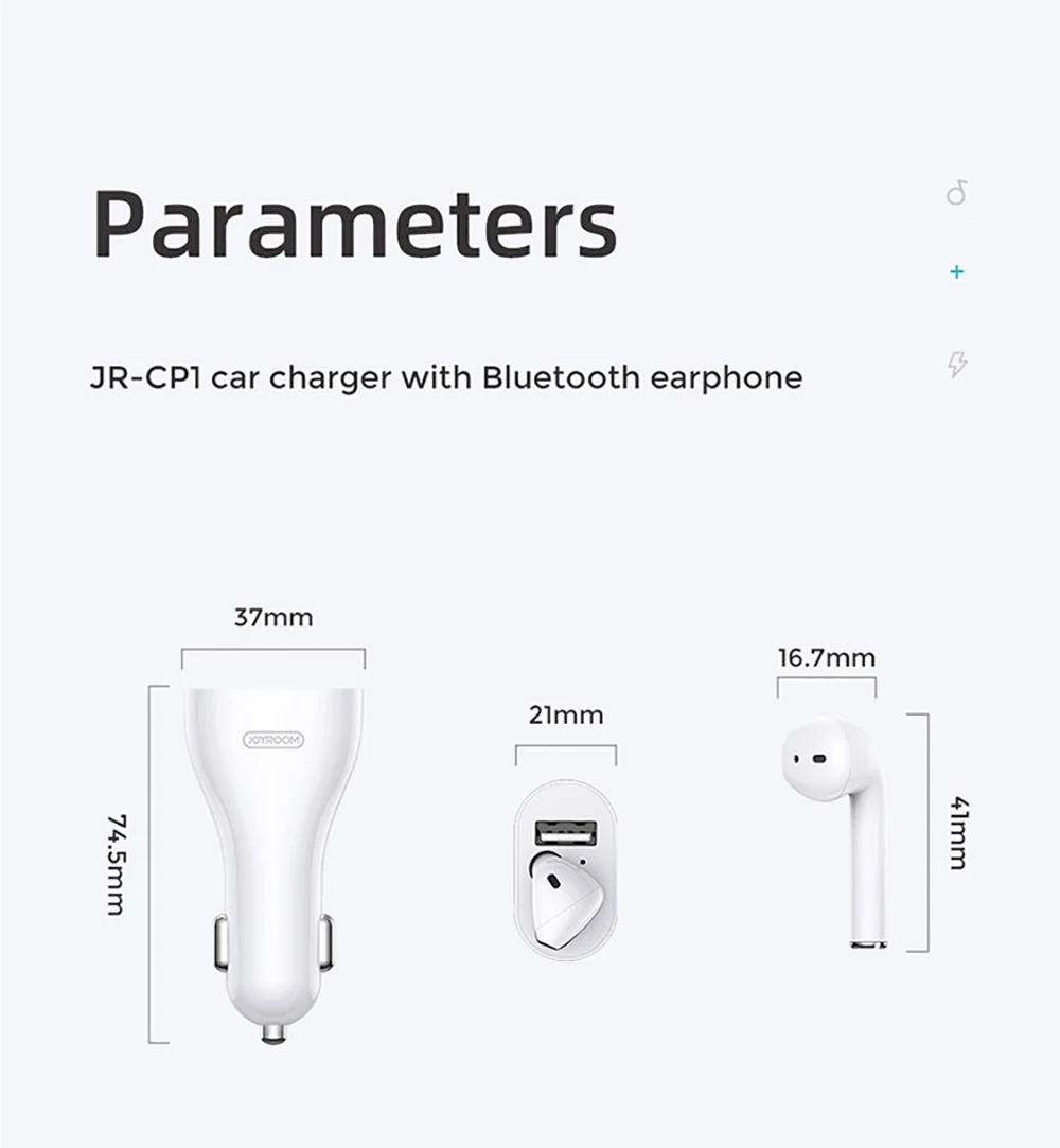Joyroom JR-CP1, портативная маленькая Беспроводная стереогарнитура, в уши, usb, быстрое зарядное устройство для мобильного телефона, автомобильное зарядное устройство с Bluetooth, наушники