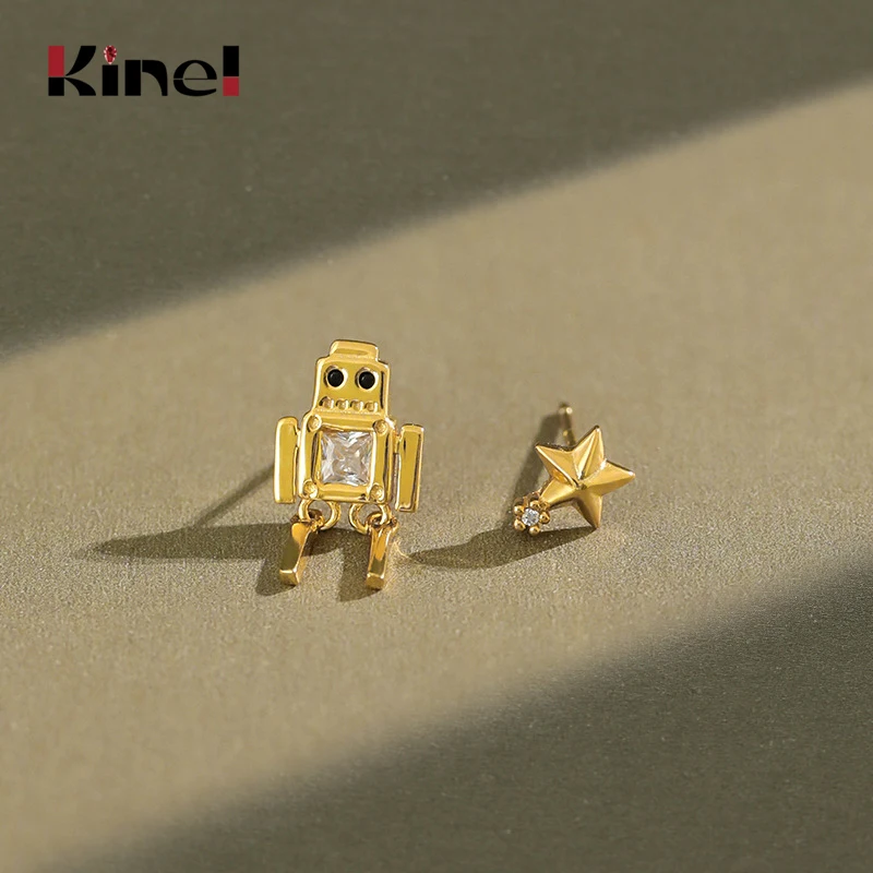 Серебряные серьги Kinel корейские в стиле INS асимметричные с пятиконечной звездой и
