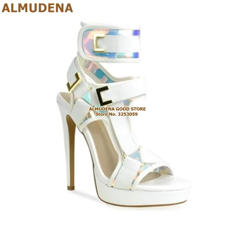 as picture ALMUDENA/новейшая модель; Босоножки на платформе с ремешком и пряжкой; цвет желтый, розовый; гладиаторские туфли для вечеринки на платформе; модельные туфли-лодочки с вырезами и металлическими украшениями - Цвет: as picture
