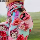 FCCEXIO 3D принт женские леггинсы розовые часы с изображением гитары плотно фитнесс леггинсы с высокой талией, длинные штаны, модные сексуальные спортивные Леггинсы