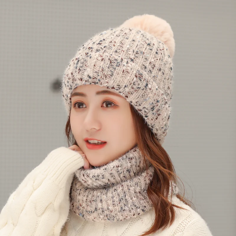 Модная вязаная шапка разных цветов женская зимняя бархатная утепленная