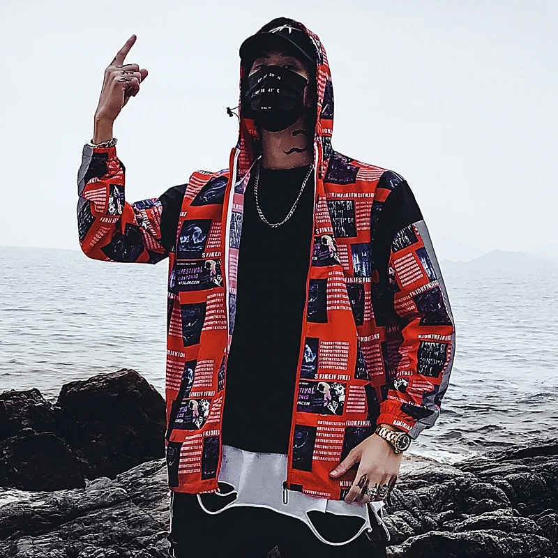 

Men Hip Hop Windbreaker Jacket Harajuku Streetwear Retro Jacket Coats Full Printed Fashion Zipper Jackets Spring Autumn 2020