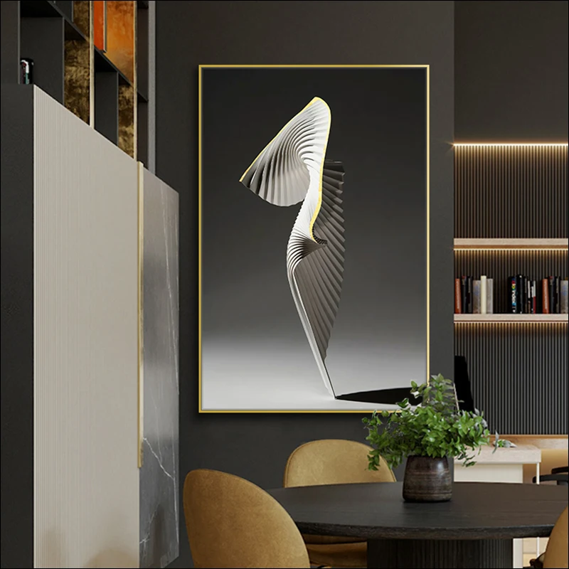 

Abstract black and White Canvas Poster modern light luxury picture corridor black and white mural shape aesthetic print picture