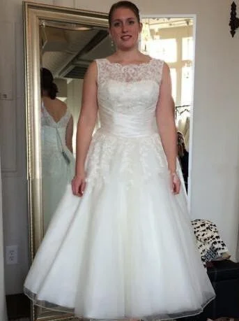 

Винтажное кружевное свадебное платье 2019 трапециевидной формы длиной до щиколотки цвета слоновой кости Тюлевое элегантное платье с круглым...