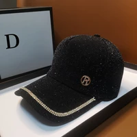 ht211 2021 new trendy womens hat fashion brand sparkling diamond letter baseball cap for women retro checkered caps girls
