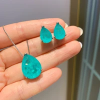 qtt 2022 new arrival silver color water drop paraiba tourmaline lab emerald pendant necklace earrings wedding womens jewelry