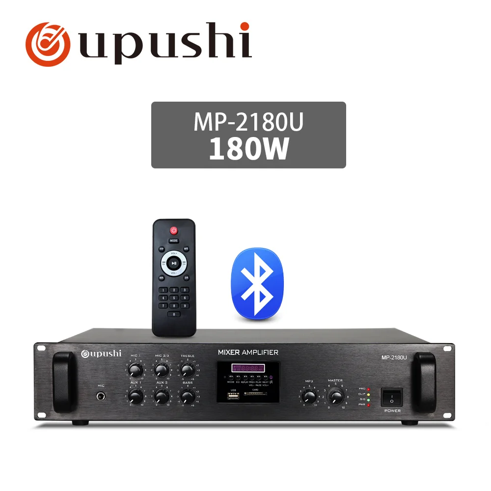 180W MP-2180U Oupushi MP-2180U высокомощный профессиональный усилитель вещания Многофункциональный Bluetooth усилитель Поддержка дистанционного управления - Цвет: 180W MP-2180U