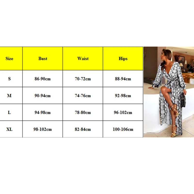 

Women Snake Skin Print Sexy V-Neck Long Sleeve Casual Long Dresses Ladies Summer Party Loose Dress