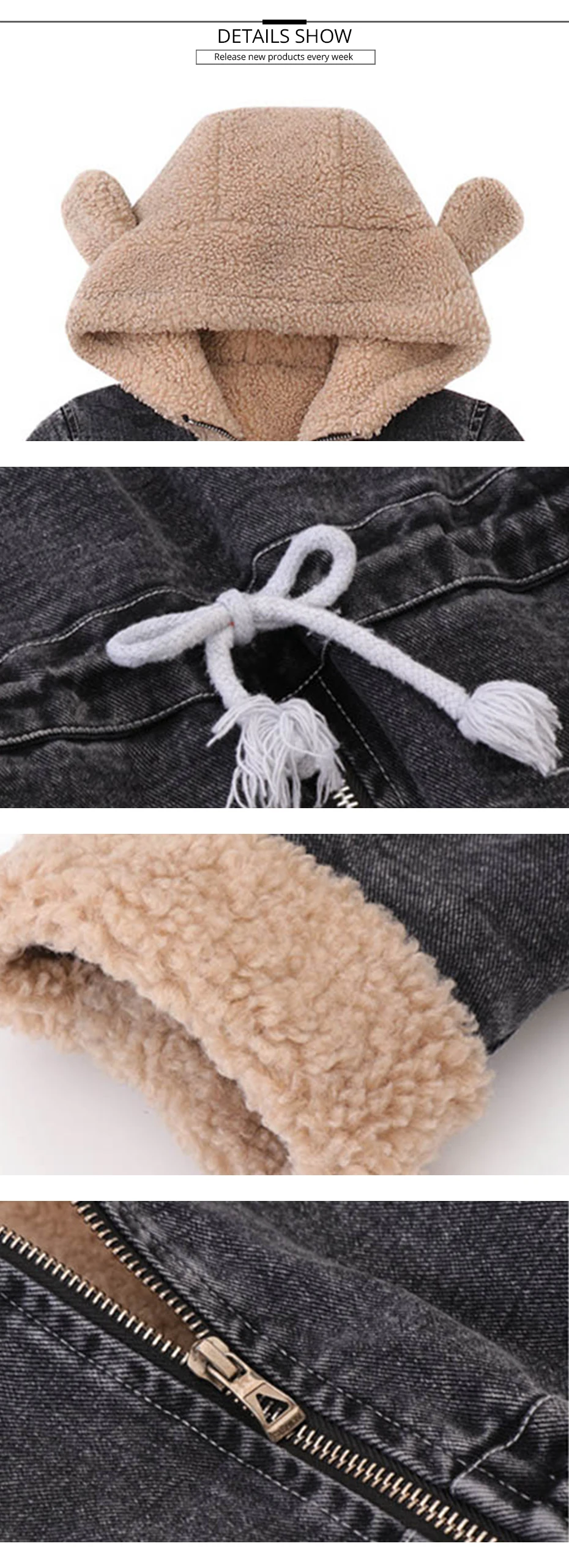 Kids Jacket Thick Plus Velvet Denim Jacket For Girls Patchwork Hooded Children's Windbreakers Fashion Girls Winter Clothes Party