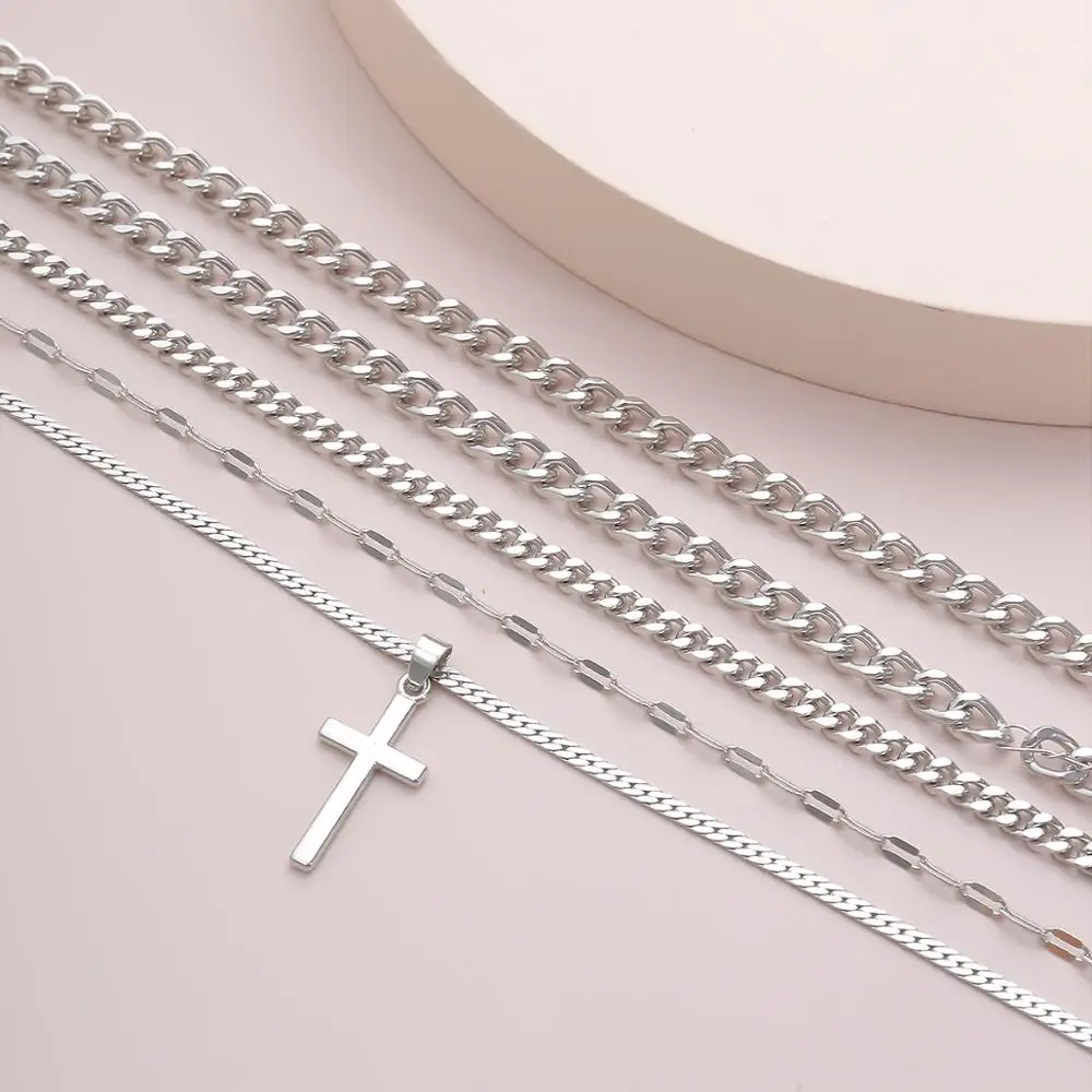

IngeSight.Z Multi Layered Gothic Cross Pendant Necklace Punk Hip Hop Miami Curb Cuban Choker Necklace for Women Men Jewelry Gift