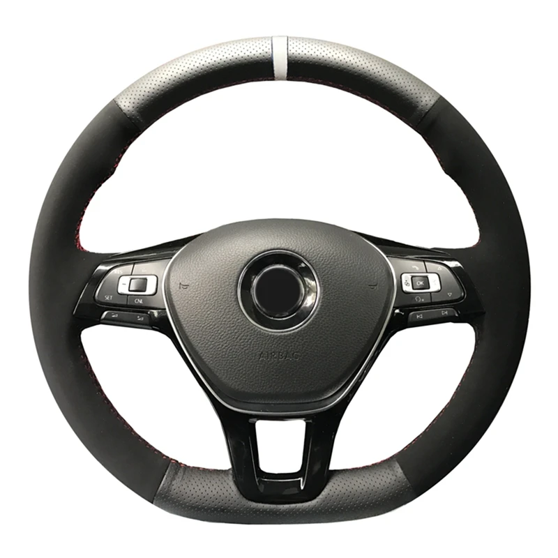 hand stitched black carbon suede fiber leather steering wheel cover for volkswagen vw golf 7 mk7 new polo jetta passat b8 free global shipping