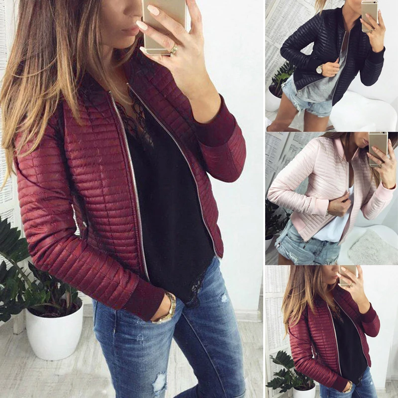 

Women Spring Autumn Coat Short Section Outerwear Cotton Padded Warm Jacket Outwear Casual Pink Black Thin Female Clothes