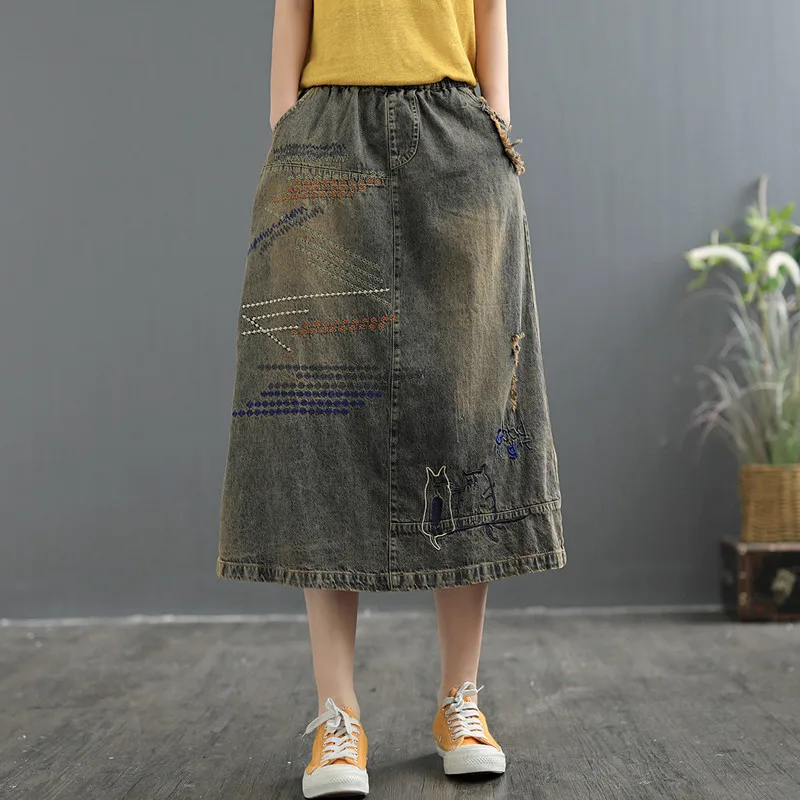 Юбка-трапеция женская джинсовая в Корейском стиле длинная свободная юбка