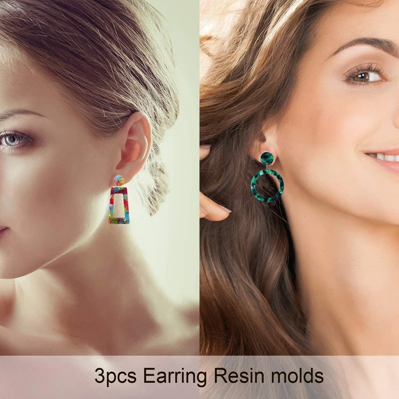 

3PCS Earring Resin Molds,Earring Jewelry Resin Casting Silicone Molds for Women Girls DIY Earrings, Pendant Craft