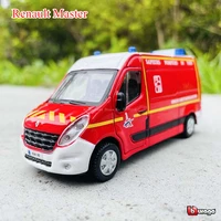 bburago 150 renault master fire truck engineering vehicle die casting metal toy gift simulation alloy car car model