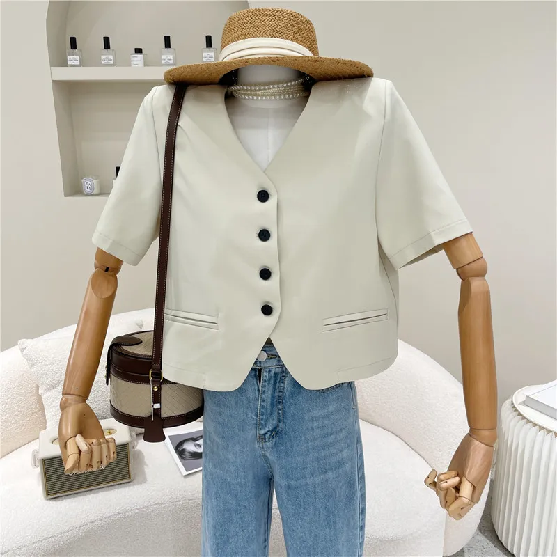 

Women's clothing Spring Summer 2021 Fashion New Short casual Blazer Single breasted retro simple V-neck short sleeve top