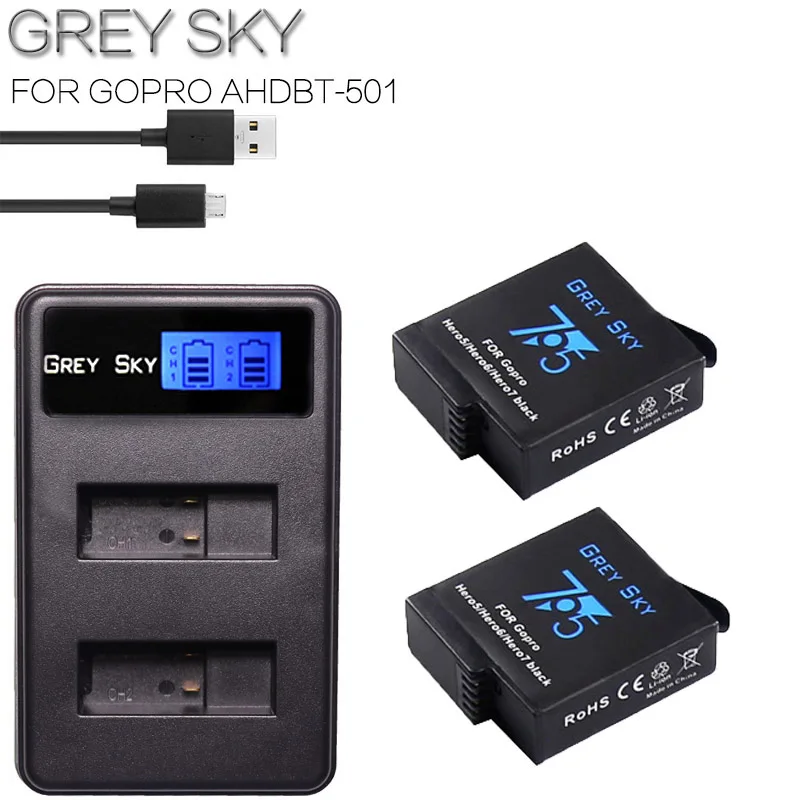 2 шт. аккумулятор 1600 мАч для GoPro hero 5 hero 6 hero 7 black Bateria Akku для GoPro hero 5 6 7 hero 5 AHDBT 501 аккумулятор и зарядное устройство