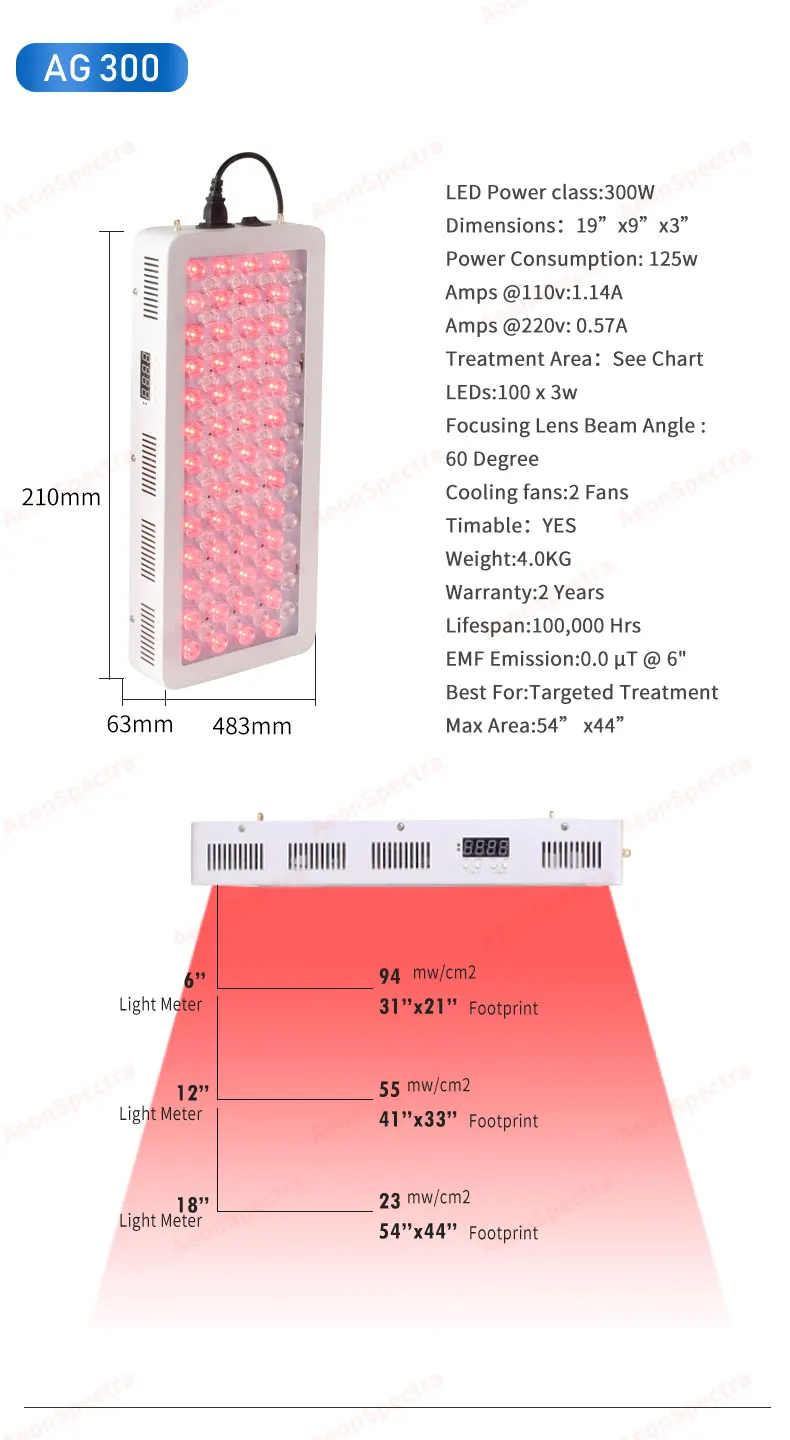 180W 300W 600W LED Red Light Therapy Deep Red 660nm and Infrared 850nm Red Therapy Lamp for Skin care and Pain
