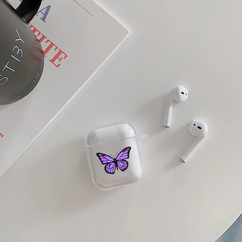 Чехол-накладка для Airpods pro мягкий прозрачный с изображением голубой бабочки |
