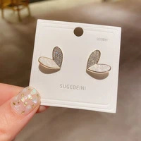 simple design acylic paved heart stud earrings for women korean fashion jewerly crystal girls earrings
