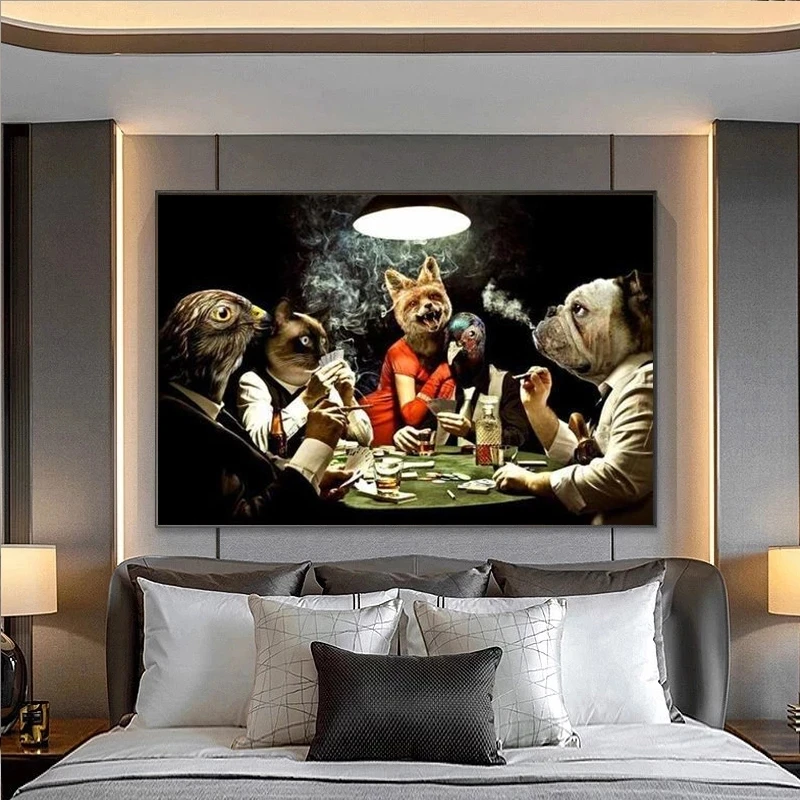 Собака играет в покер Забавный стиль настенное искусство холст фотография для
