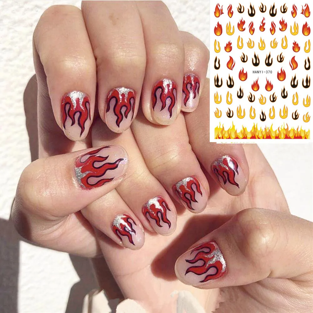 Hanyi series 370 371 fire flame Design cute 2 designs стикеры 3d на ногти nail art decal шаблон diy tool