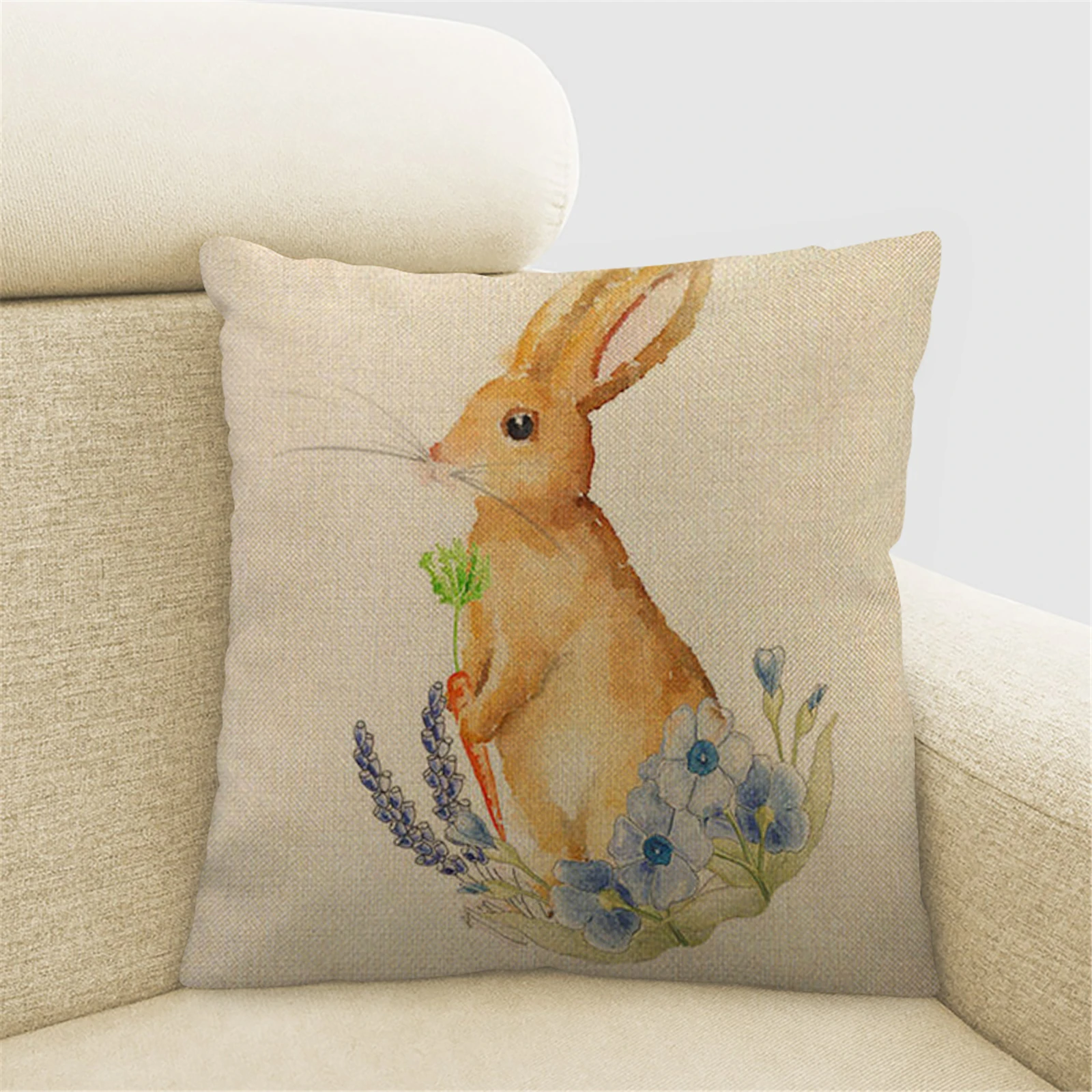 

Fuwatacchi Linen Pillow Case Easter Cute Rabbit Cushion Cover Hoome Decoration 45X45cm Pillow Cover For Chair Sofa Decor