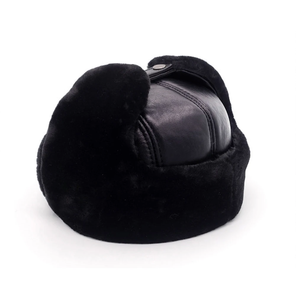 

2021 Hot Men 100% Natural Real Sheepskin Leather Bomber Hats Male Casual Winter Warm Sheepskin Leather Cap Hot Russia Adult Caps