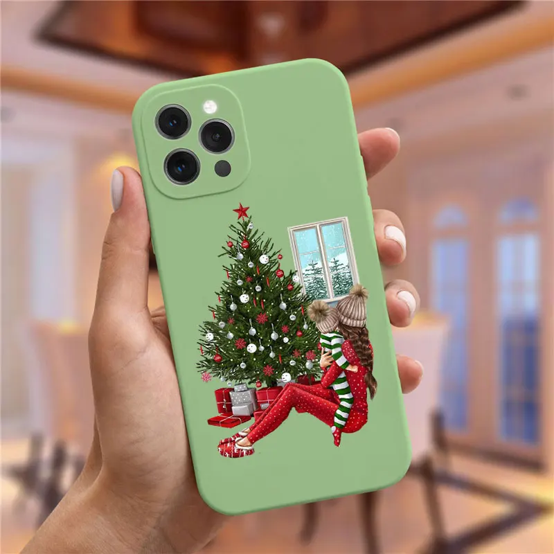 Christmas and New Year gift greenPhone Case For iPhone 14 Pro 11 13 Pro Max 12 mini XS XR 6S 8 7 Plus fashion girl Cover Fundas