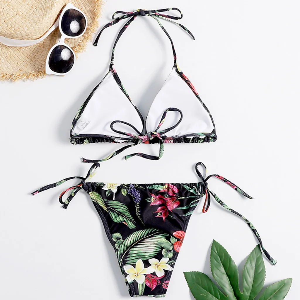 Женский комплект нижнего белья с пуш-апом Раздельный купальник и принтом нижнее