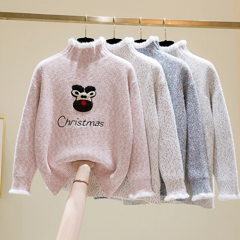 Женский свободный свитер без подкладки однотонная Водолазка с длинным рукавом и