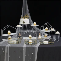 white gold wedding dessert tray cake stand dessert wedding party birthday decoration plate cake biscuits display metal marble