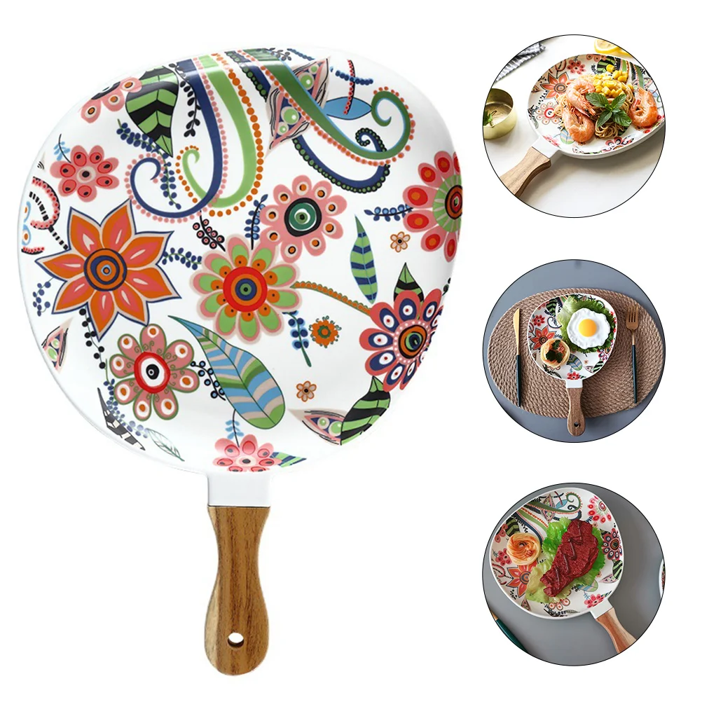 

1Pc Nordic Style Plate Ceramic Western Plate Household Steak Tray with Handle