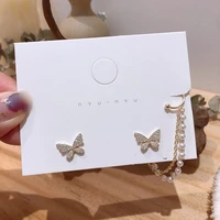 korean elegant cute rhinestone butterfly stud earrings for women girls fashion metal chain boucle doreille party jewelry gift