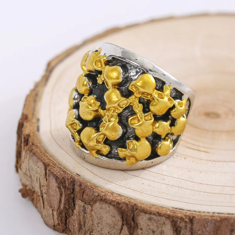 

Retro creative punk hip hop rock multiple skull fashion popular geometric men's ring boy birthday gift jewelry wholesale