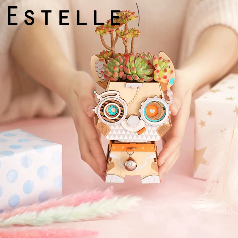 3D Деревянный робот игра головоломка Креативный цветочный горшок коробка для