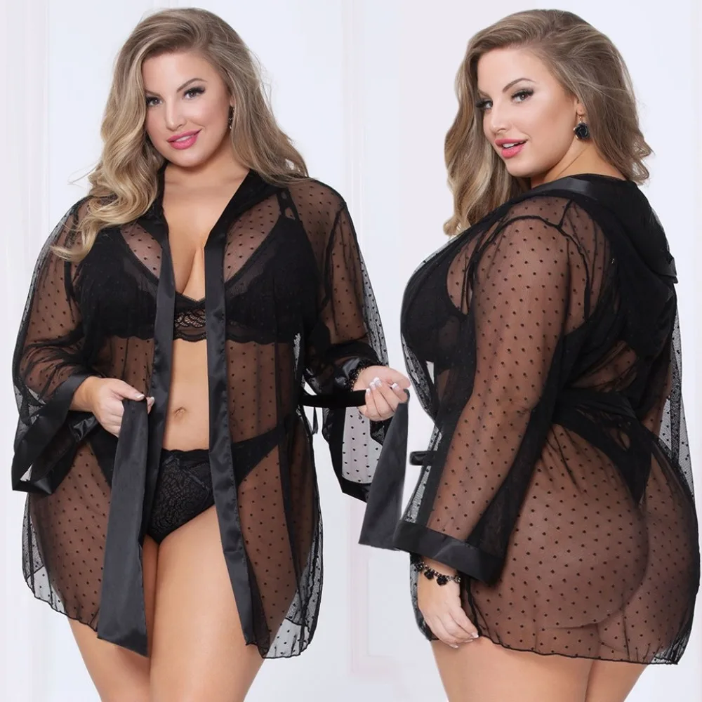 Женское каваи белье Lenceria Mujer сексуальный плюс размер 5XL халат в горошек сетка сексуальное нижнее белье Ночное белье халат с длинными рукавами A40