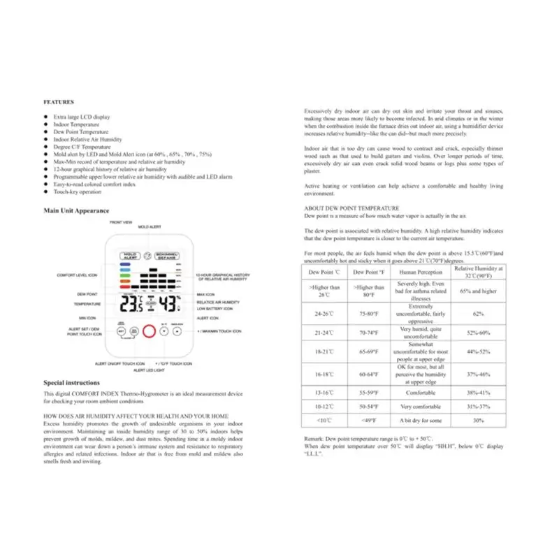 

Touch Thermometer Hygrometer Digital Display Moldy Indication Comfort Display